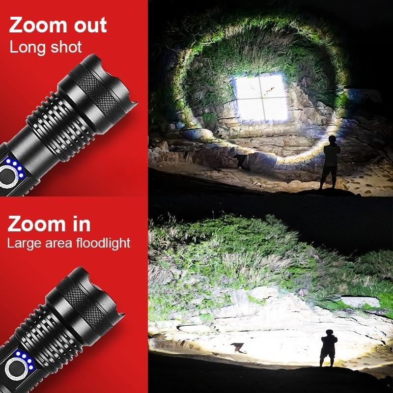 Most Powerful LED Flashlight Strong Light Tactical Torch Outdoor Waterproof Camping Hiking Lantern USB Rechargeable Lamp