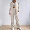 Two-piece Vintage Solid Color Long-sleeved Button-down Shirt Women's Casual Loose Straight Leg Pantsuit