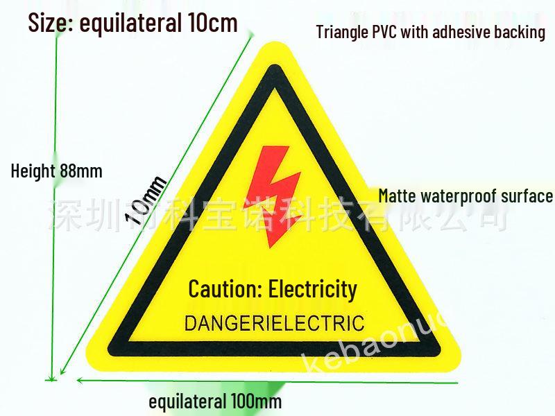 10cm Electrical Hazard Warning Sticker - PVC Triangle with Adhesive Backing