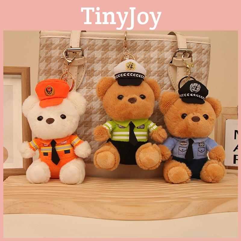 Adorable Plush Teddy Bear Keychain Soft Pp Cotton Stuffed Toy Police Firefighter