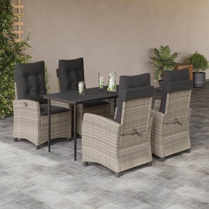 VidaXL Ensemble à Manger de Jardin avec Coussins 5 pcs, Table et Chaises avec Dossier Réglable, Meubles d'Extérieur, 3212845