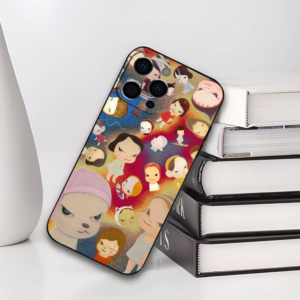 Японское искусство Y-Yoshitomo N-Nara Чехол для телефона Для iPhone 17,16,15,14,13,12,11 Plus,Pro Max,XS,Мягкий черный чехол
