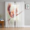 Squirrel Watercolor Animal Tulle Curtains for Living Room Sheer Curtain for Bedroom Window Blinds Voile Curtains