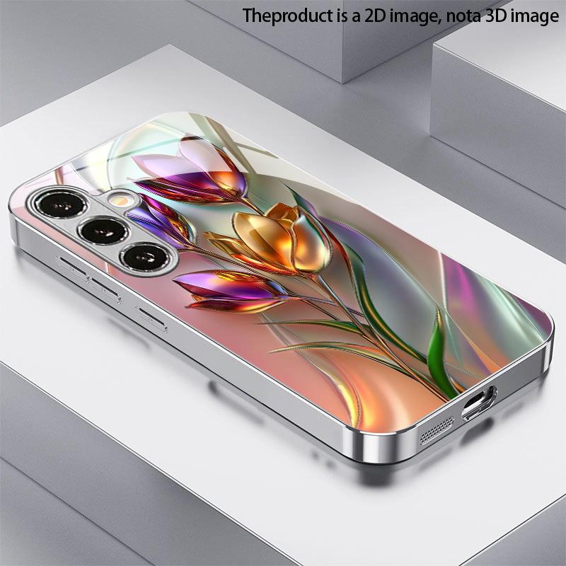 2D чехол для телефона с узором "Тюльпан" для Samsung S26 S25 S24 S23 S22 S21 S20 A56 A36 A16 - Гальванизированная стеклянная защитная крышка