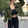 Женская укороченная куртка-анорак в стиле милитари на молнии, оверсайз, с карманами, осенняя, со шнурком, короткая верхняя одежда