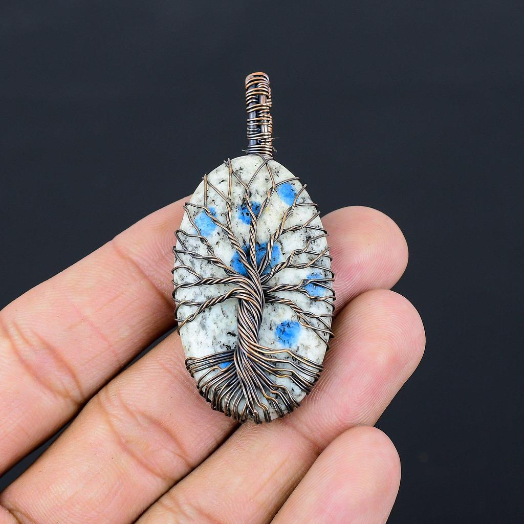 Элегантное Древо Жизни K2 Азурит Драгоценный Камень Чистая Медная Проволока Обернутая Ювелирные Изделия Подвески Ручной Работы