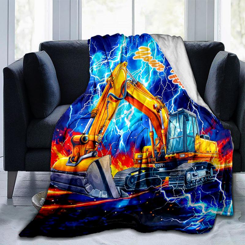 1PC Custom Name Electric Excavator Thunderstorm Flannel blankets Patterns Throw Blanket All-Season Soft Gift for Couch, Bed, Camping gifts