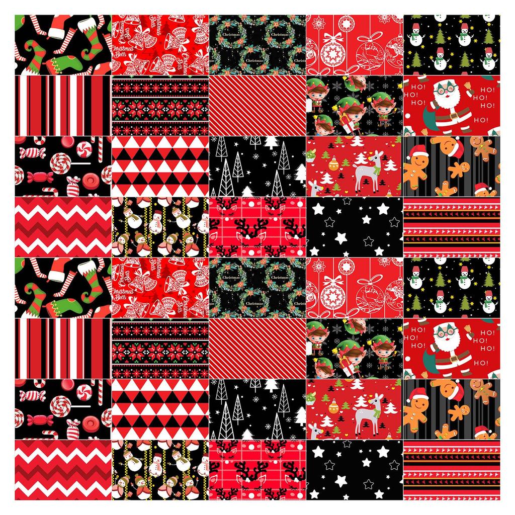 Soimoi Christmas Theme Print Precut 5-inch Cotton Fabric Quilting Squares Charm Pack DIY Patchwork Sewing