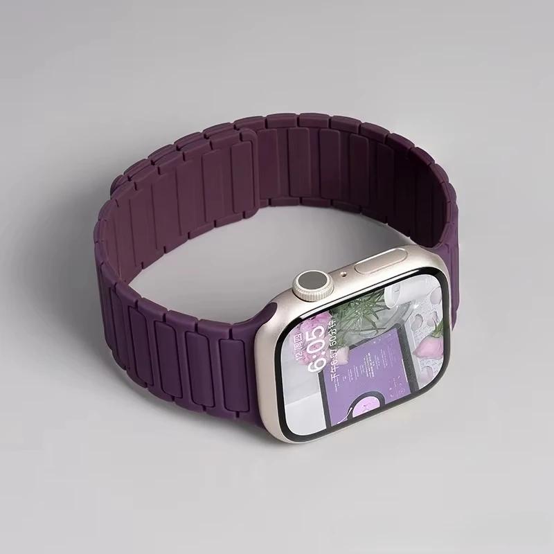 Силиконовый ремешок для Apple Watch 46 мм 42 мм 49 мм 45 мм 41 мм 44 мм 40 мм Магнитный ремешок для IWatch Ultra 2 Series 10 9 8 7 6 SE 5 4 3