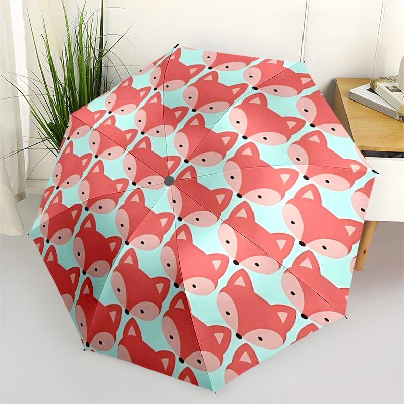 1pc Fox Pattern Automatic Folding Umbrella - Portable Collapsible Design, 8-Rib Iron Frame, Durable Fabric yy251125087