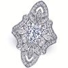 Christmas Silver Cubic Zirconia Women's Cocktail Ring with Vintage Filigree Snowflake Halo Design, Suitable for Holiday Parties, New Year's Eve,