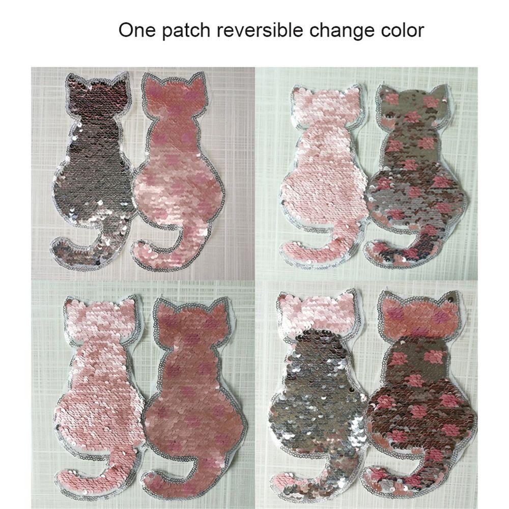 Cute Sewing Coat Jeans Applique Reversible Color Sequins Cat Patch DIY Clothes