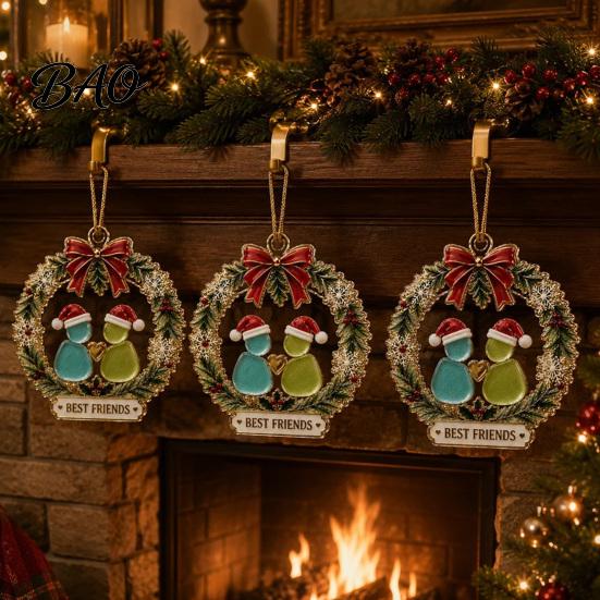 Seasonal Home Wall Decor Best Friends Christmas Wreath Pendant, Acrylic Hanging Ornament, Xmas Fireplace Pendant Decorative Piece for Holiday