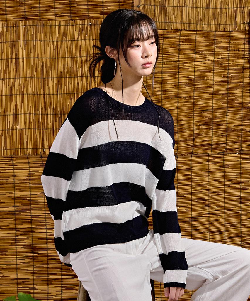 CHASECULT Women'S Striped Crop Long Sleeve Sweater-Dbrg5675D04