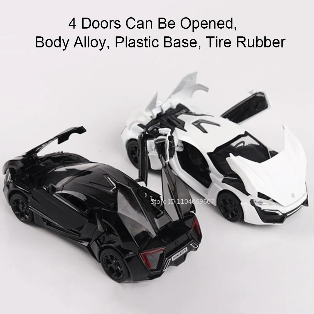 1:32 Scale Lykan Mode Toy Sports Cars Alloy Diecast Sound Light 4 Doors Opened Sound Light Pull Back Supercar Models Child Gifts
