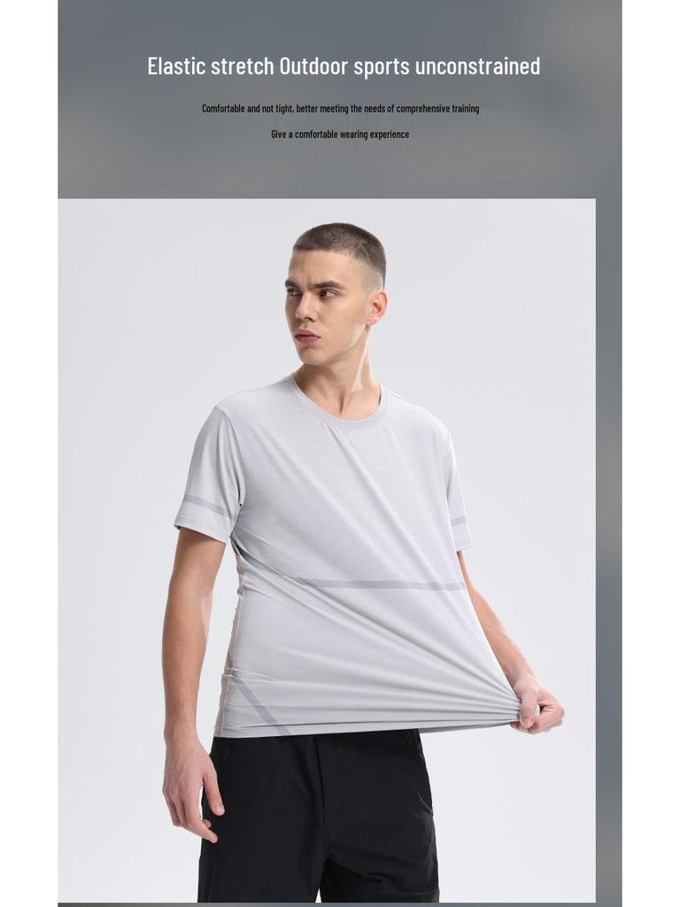 Мужская спортивная футболка из ледяного шелка с быстрым высыханием - Дышащая, с коротким рукавом, для летнего бега и тренировок