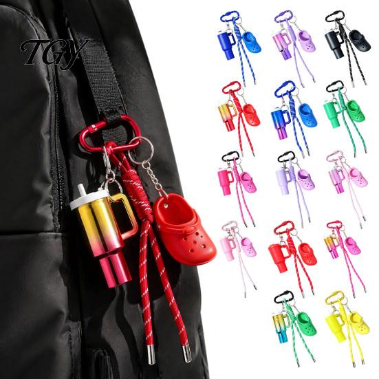 Mini Tumbler Keychain with Shoe Charm, Pendant Cup Braided Rope, Decor Accessory for Purse Handbag Backpacks Bag Charm