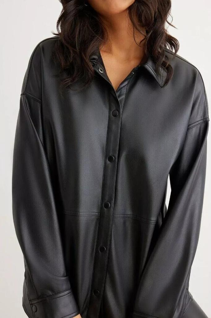 Handmade Genuine Lambskin Leather Soft Women's Black Shirt Casual Stylish Biker