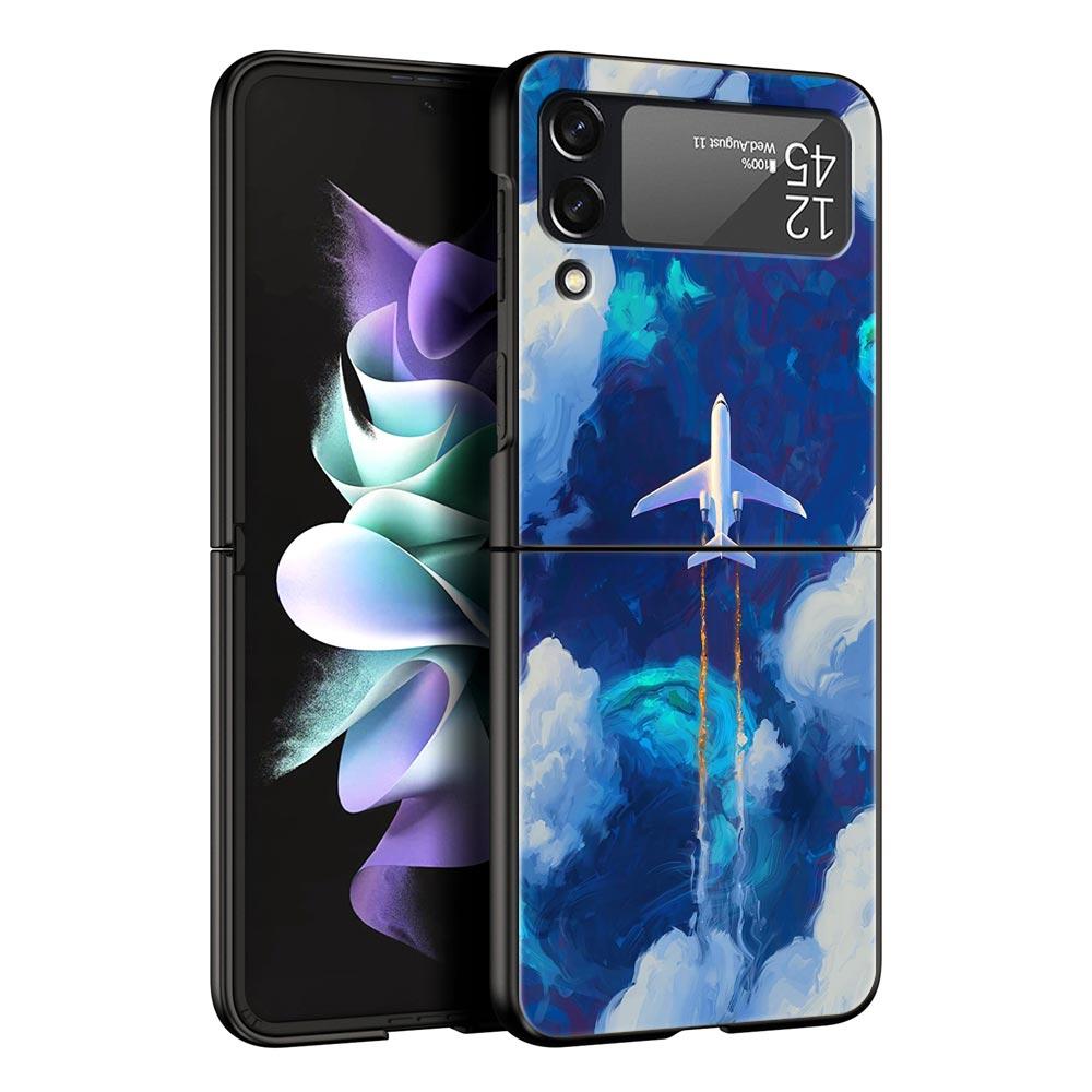 Милый Синий Узор Чехол для Телефона Для Samsung Galaxy Z Flip3 Flip4 Flip5 Чехол-Оболочка Для Z Flip 3 4 5 6 7 Жесткая Складная Крышка