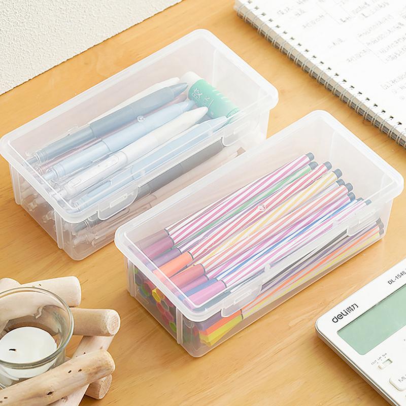 1Pc Extra Large Capacity Plastic Pencil Box Stackable Translucent Clear Pencil Box Office Supplies Storage Organizer Box