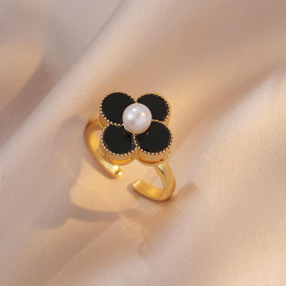 Легкое роскошное перламутровое кольцо с четырьмя листочками клевера, открытое кольцо с цветком, женское регулируемое кольцо с нишевым дизайном