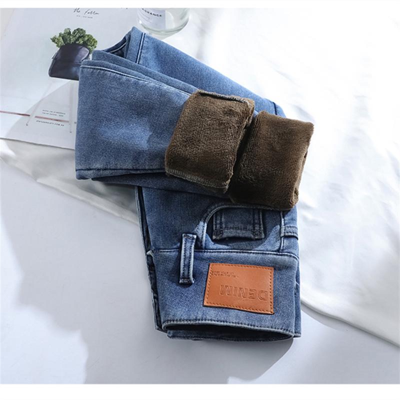 Commuting Wind Stretch High Waist Autumn Winter Pencil Pant Female Casual Velvet Jeans Womens Harajuku Jean Thick Warm Women Pants