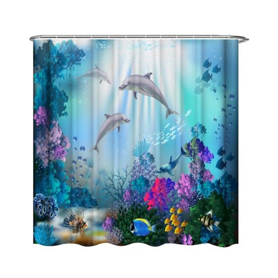 Sea Dolphin Print Waterproof Bath Shower Curtain Cushion Home Bathroom Decor AVE