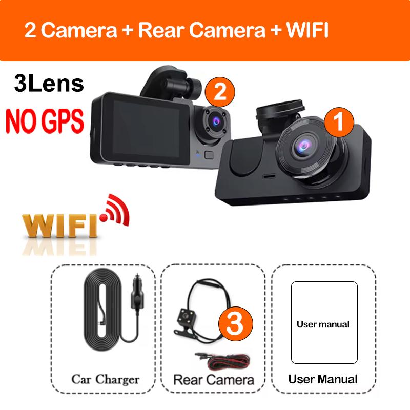 UHD 4K Dash Cam 3 Lens Driving Recorder Car DVR 1080P Rear Lens Camera Built-In WiFi GPS 24-Hour Parking Monitoring Black Box
