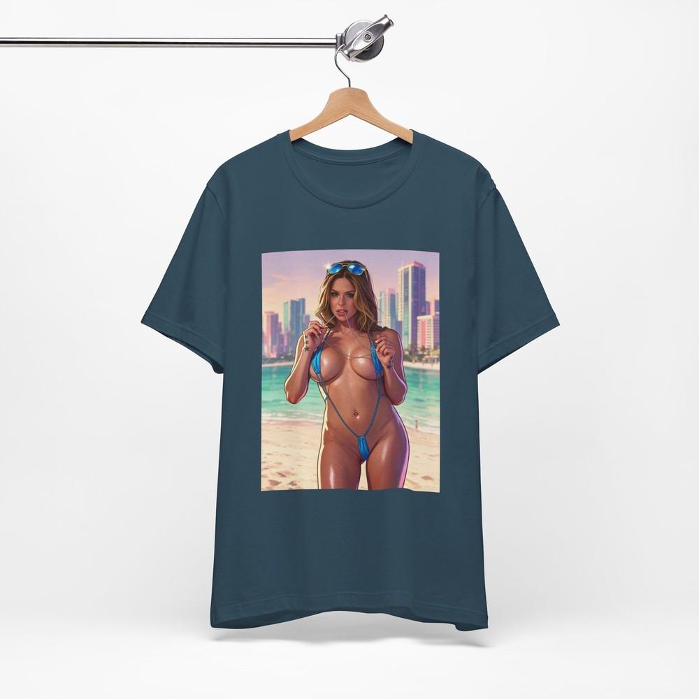 Футболка с пин-ап принтом Rachel Roxxx Bikini | Футболка с графическим принтом GTA 6 Streetwear