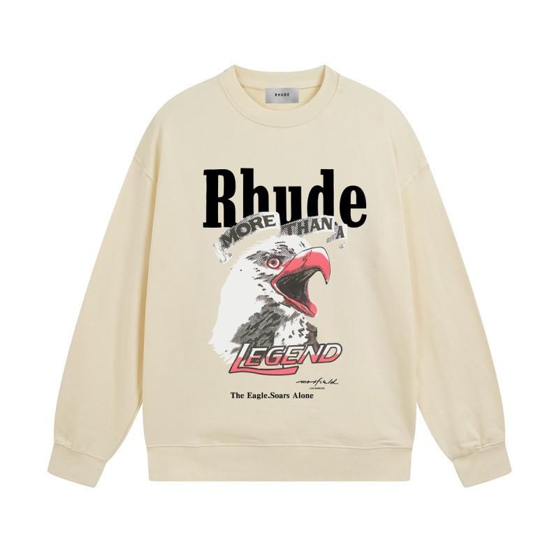 Rhude Vintage Letter Print Oversized Hoodie Men Women Casual Streetwear Sweatshirt