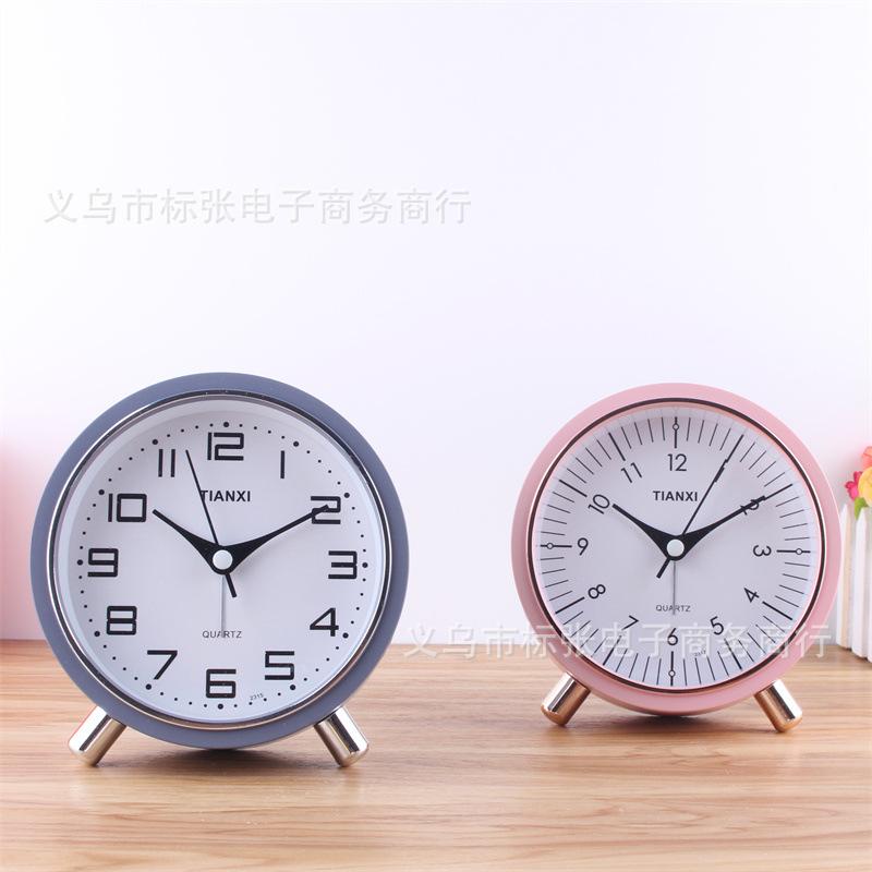 Plastic round alarm clock Bedside alarm clock for students and children Creative desktop desk clock Quartz alarm clock