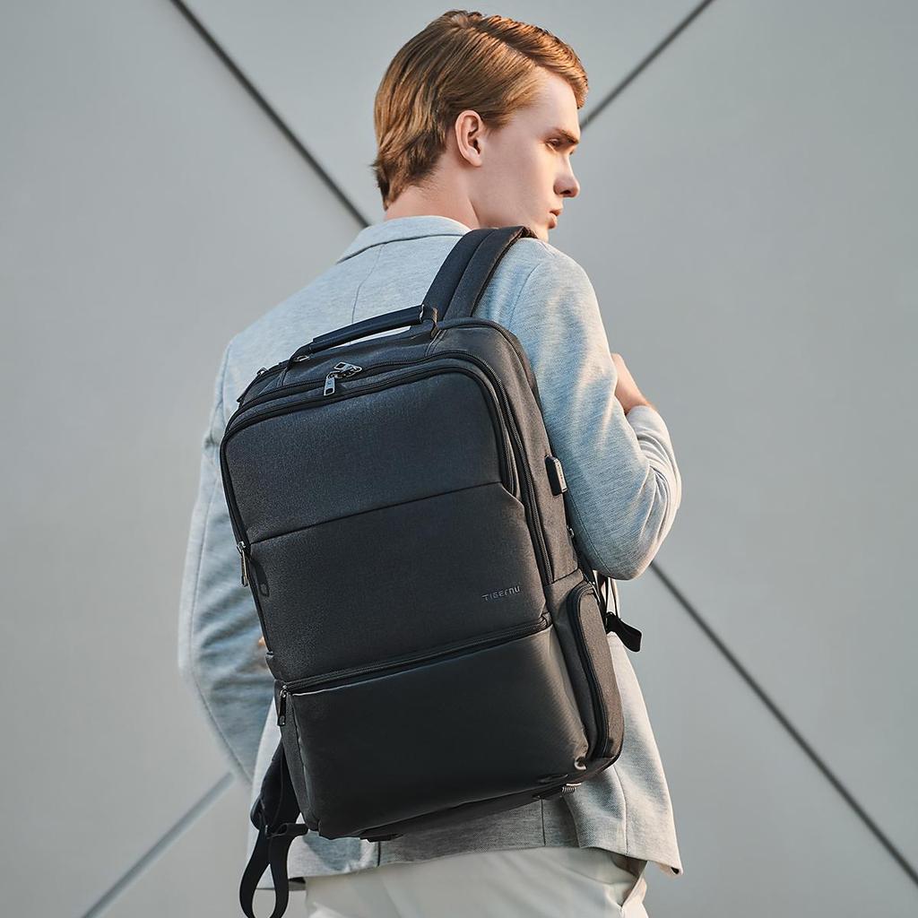 Tigernu Расширяемый рюкзак для мужчин 15,6-19 дюймов, рюкзаки для ноутбуков, мужской дорожный рюкзак, сумка 38 л, деловая сумка большой вместимости