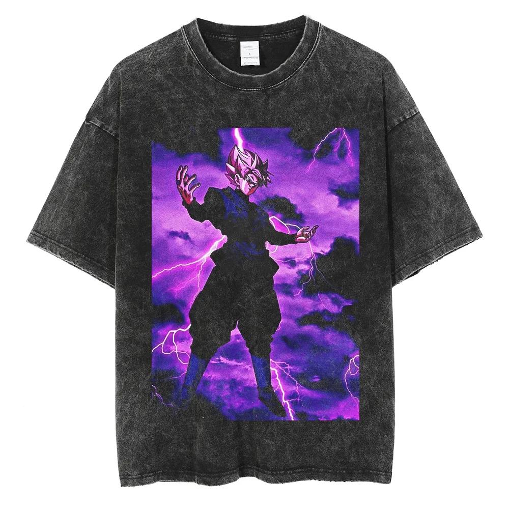 Men Hip Hop Streetwear T Shirt Dragon Ball Graphic T Shirt Cotton Loose Short Sleeve Black Washed Tshirt Oversize Harajuku