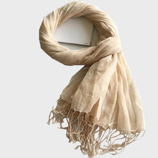 Spring And Autumn Thin Pure Color Linen Scarf Sliver Glitter Linen Shawl Long Striped Scarves 70x180CM