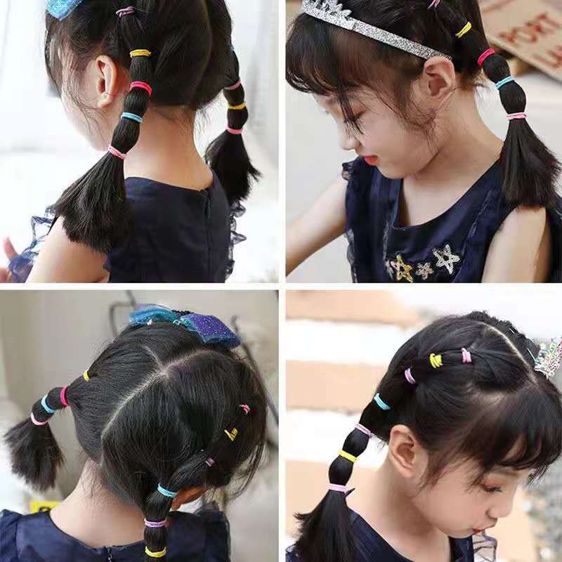100Pcs Girls Hair Ties Set – Latex-Free Elastic Ponytail Holders, Colorful No-Crease Hair Bands for Kids & Teens, with Storage Box