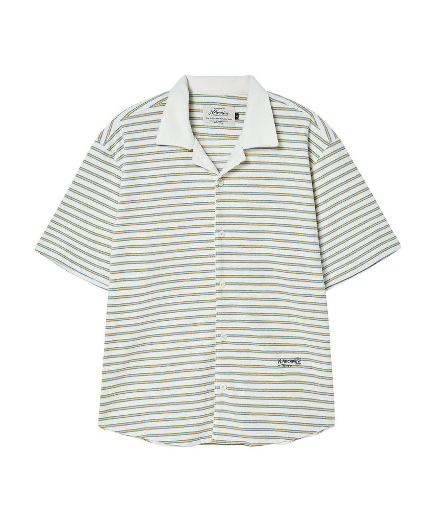 BEYOND CLOSET [Collection Line] Toweling Fabric Stripe Open Collar Short Sleeve Shirt Yellow