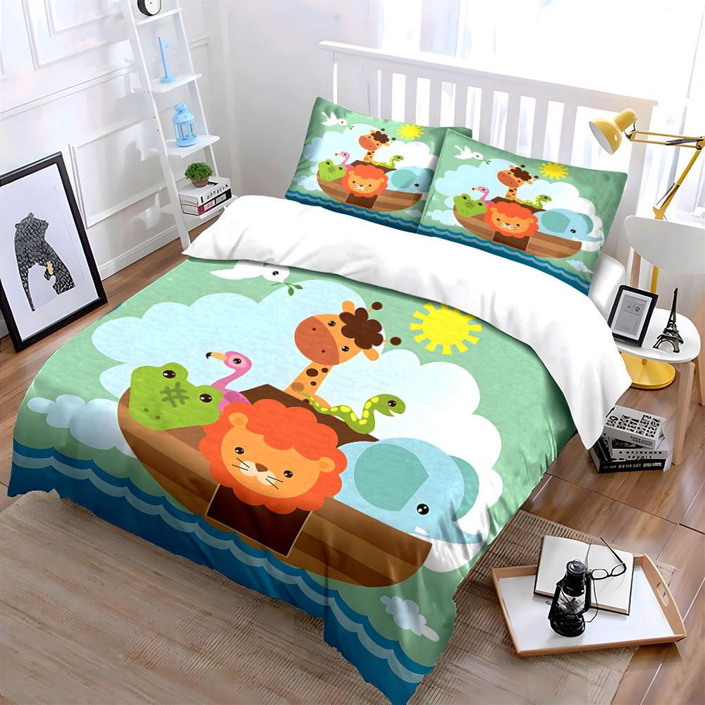 Noah's Ark Animals Pattern Bedding Duvet Cover Set (1*Duvet Cover 2*Pillowcases, without duvet insert)