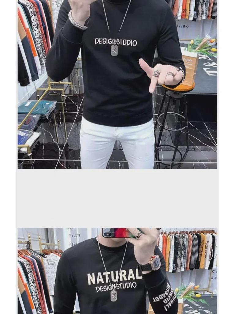 Высококачественная мужская европейская толстовка: Модный, с длинными рукавами, плюс бархат, весна/осень, утолщенный зимний топ