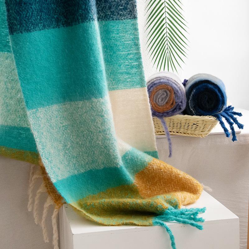 Шарф из мохера в клетку, высококачественный женский парный корейский пушистый большой шарф 2024 года, шаль