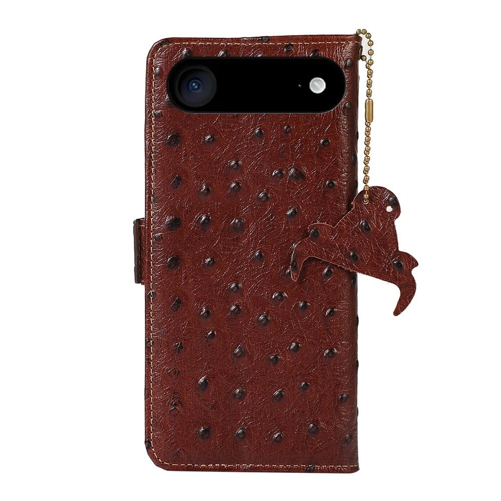 For iPhone 17 Air Case RFID Blocking Genuine Cow Leather Phone Case Ostrich Texture