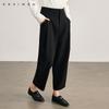 Qianwen minimalist silhouette casual pants for spring 2026, versatile commuting style, slim and high waisted wool tapered pants