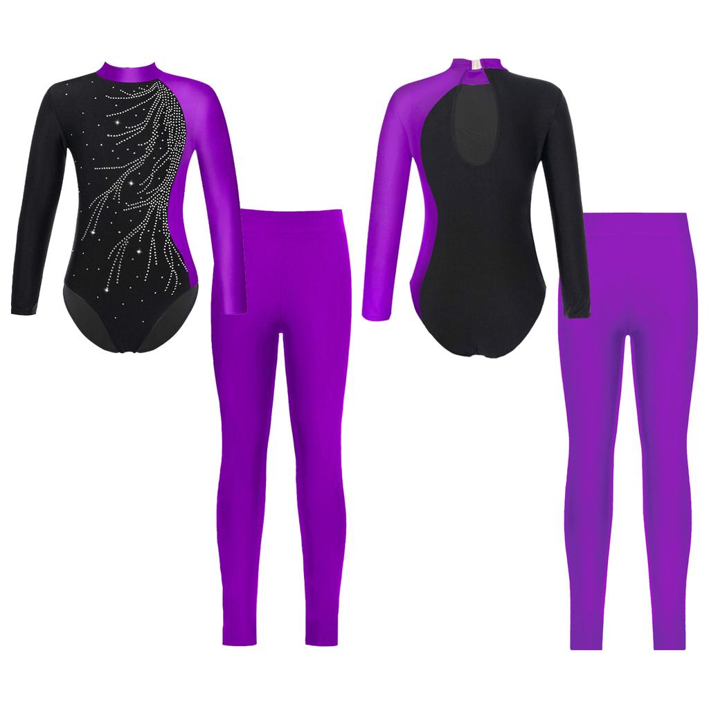 Детский костюм для гимнастики и катания на коньках для девочек, трико и леггинсы с длинными рукавами и воротником-стойкой