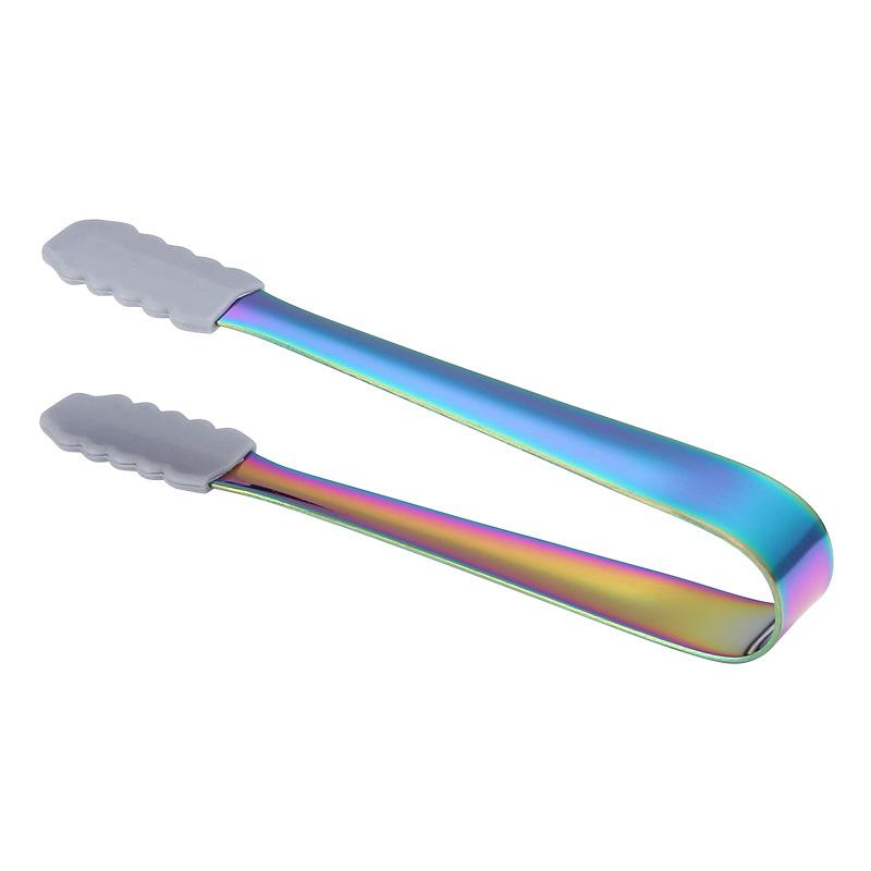 1pcs Stainless Steel Anti-skid Silicone Ice Clip Food Bread Clamp Food Grade Tongs Multipurpose Durable Clamp Sugar Cube Tongs