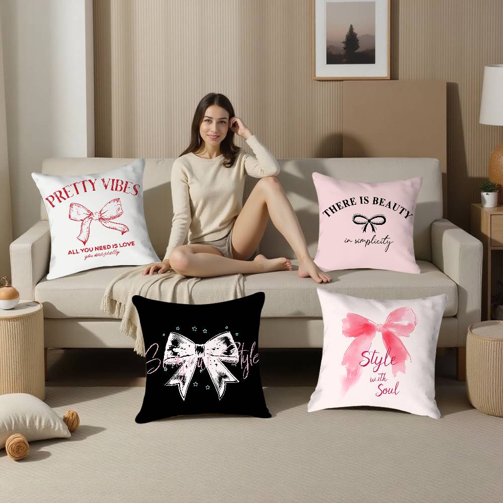 Korean Trendy Bow Pillow Case Plush Fabric Soft Double Sided Print Sofa Cushion Cover Throw Pillow Covers