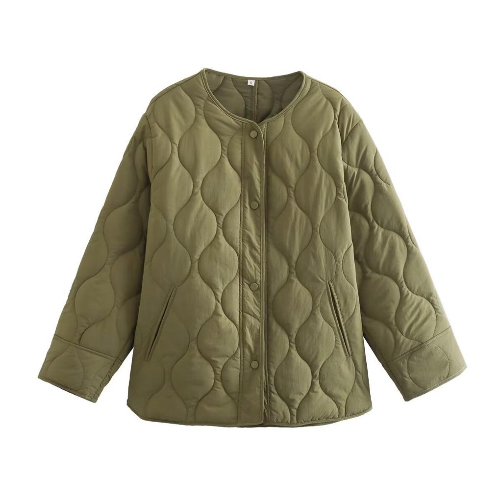 Autumn and Winter Women's Jacket Round Neck Loose Diffraction Line Coat