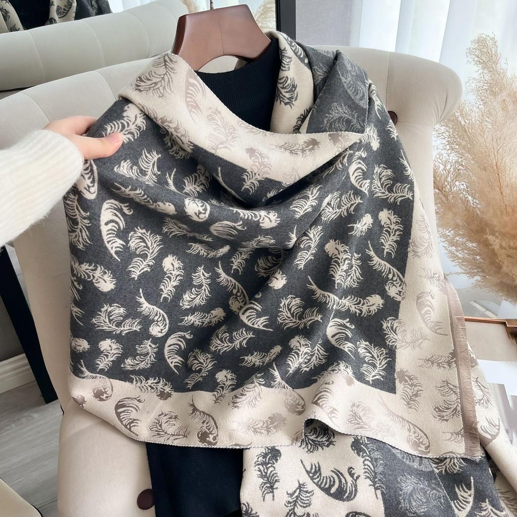 Short Fringed Feathers Simple Elegant Fashion Women Imitation Cashmere Warm Scarf Air Conditioner Shawl Scarf