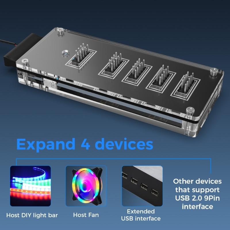 9-контактные USB-хабы Разъемы USB-разветвитель 1 к 4 USB2.0 9-контактная плата-разъем + кабель 50 см для водяного охлаждения для светодиодного вентилятора