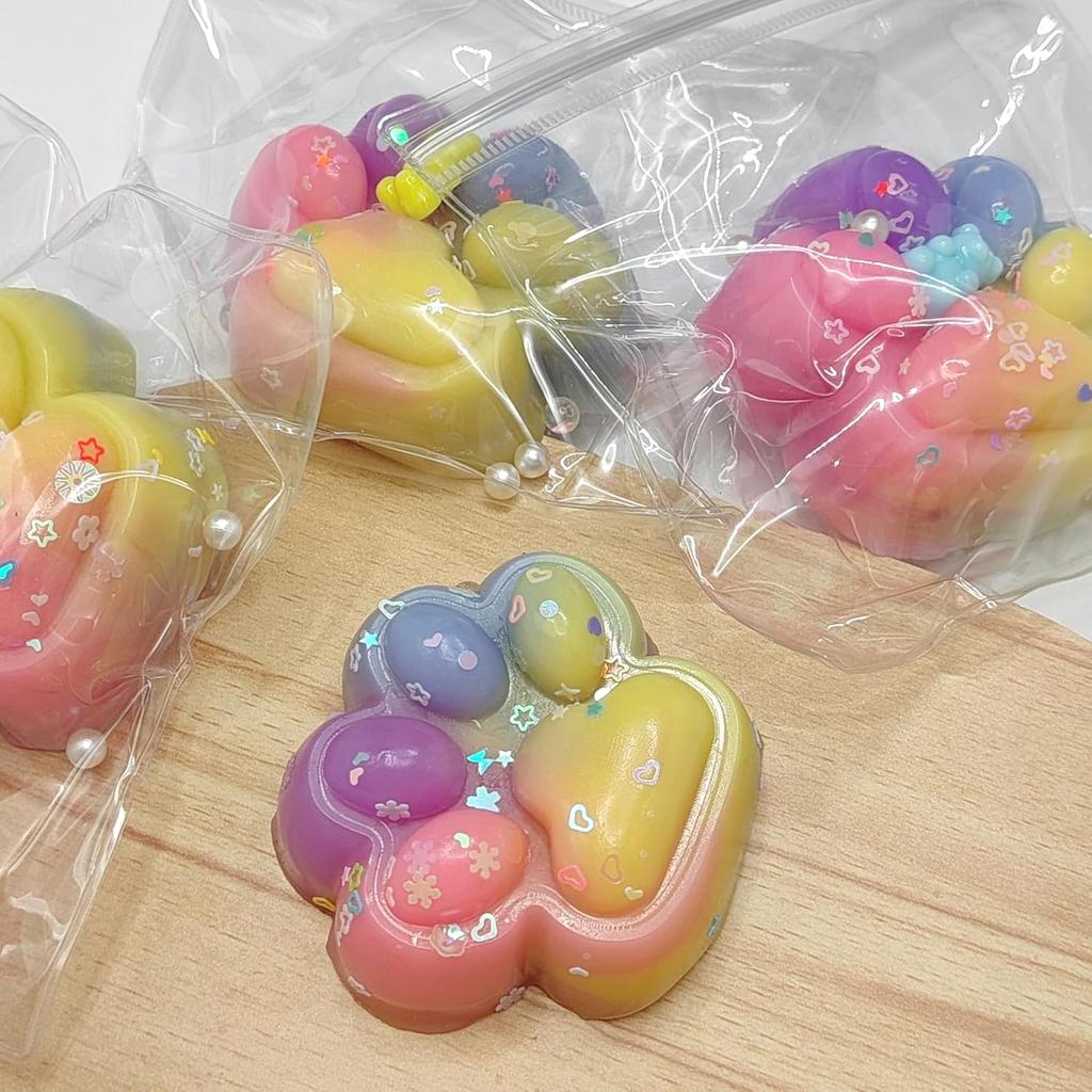 2 Pcs Squeeze Toys Handmade Cat Paw Squishy, Lifelike Rainbow Squeeze Paw, Cute Soft Squishy for Stress Relief & Goodie Bag Stuffers, Fidget Toys