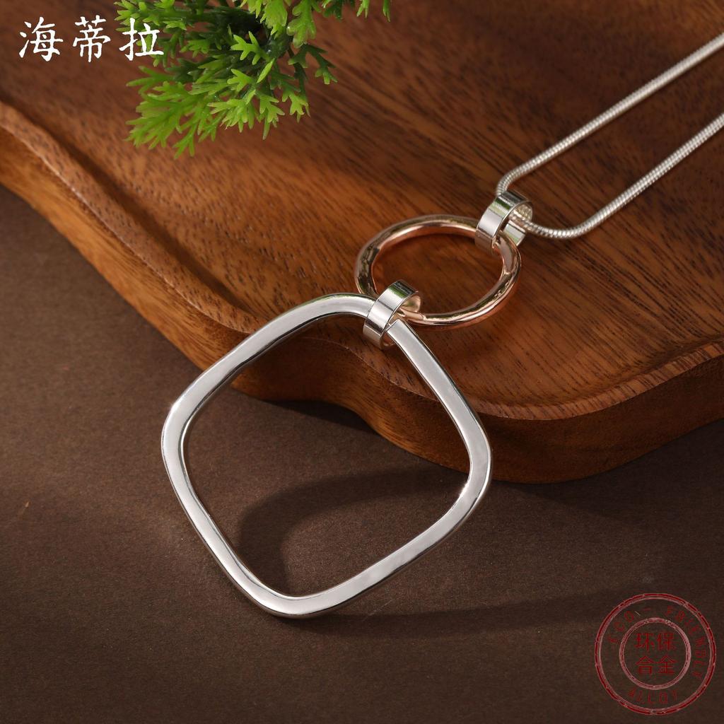 New Hollow Geometric Square Ring Long Pendant, Women's High-end Irregular Long Necklace
