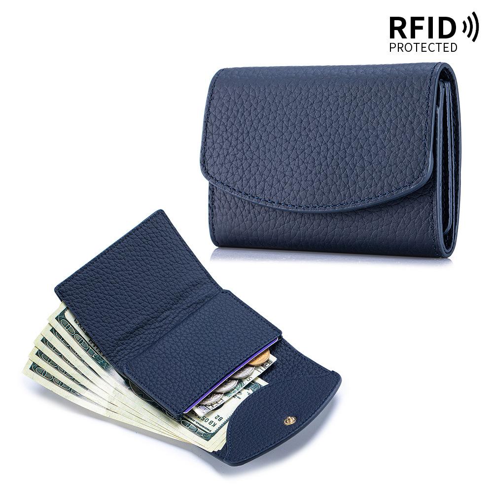Маленький кожаный RFID-кошелек для женщин с отделением для монет, компактный трехскладной мини-карманный кошелек с отделением для купюр и держателями для карт